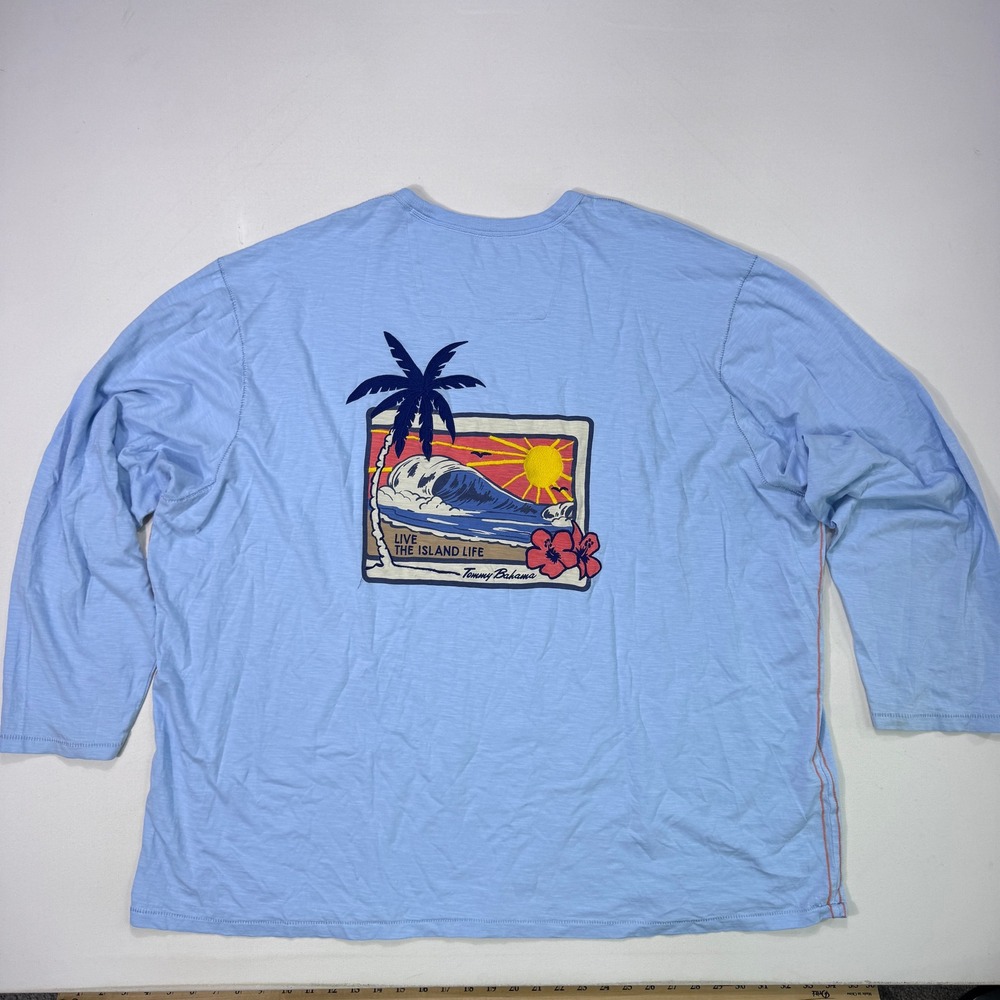 Tommy Bahama 4XLB Mens Long Sleeve Graphic T-Shirt Blue Island Life Cotton Tee